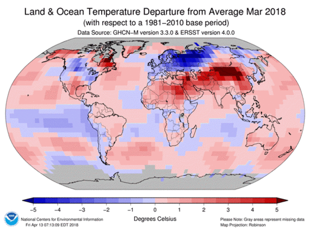 Land and Ocean Temp Departure from Average 201803.gif